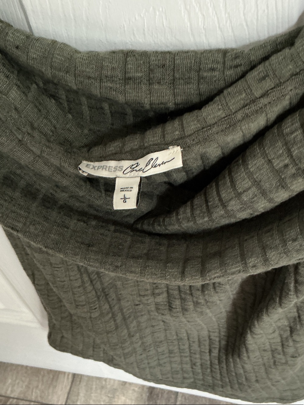Express Olive Ribbed Off-Shoulder Sweater - Picture 2 of 2